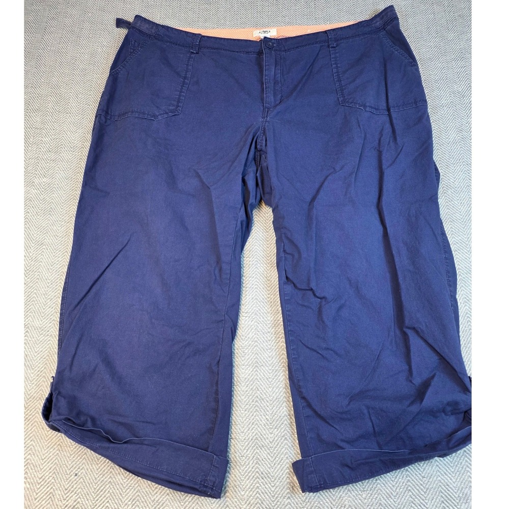 Cato Woman Navy Blue Capri Pants Plus Size 22W Cuffed Stretch Cropped Trousers